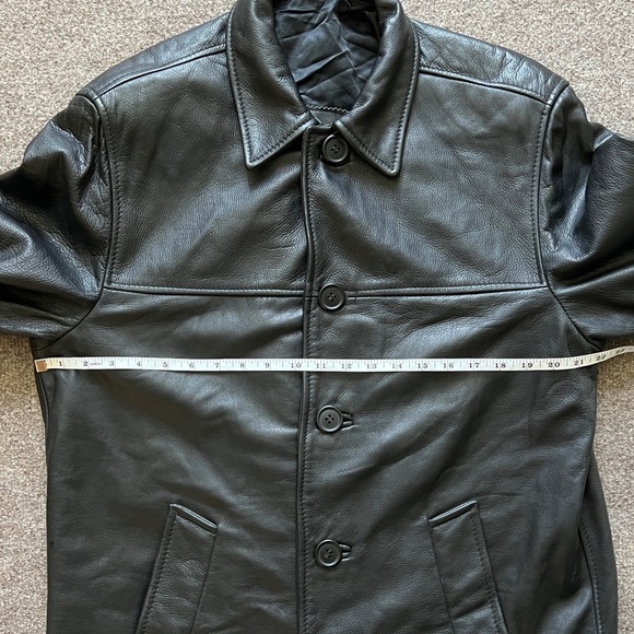 Vintage Black Genuine Leather Button Front Jacket Men’s S Heavyweight Coat 90s - Picture 12 of 14